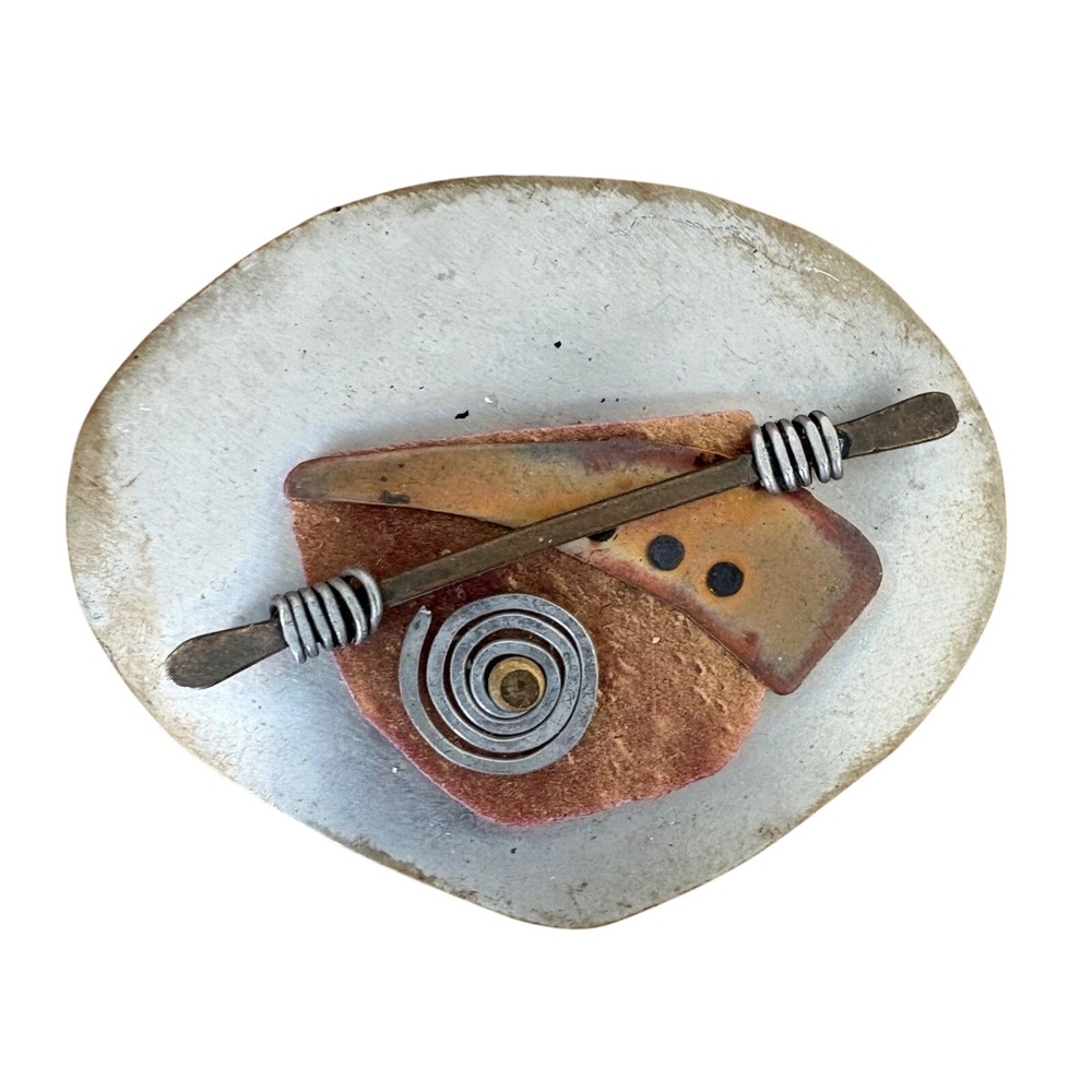 Artisan Modern Mixed Media Brooch Pin Abstract Swirl Design‎ Handmade Unique